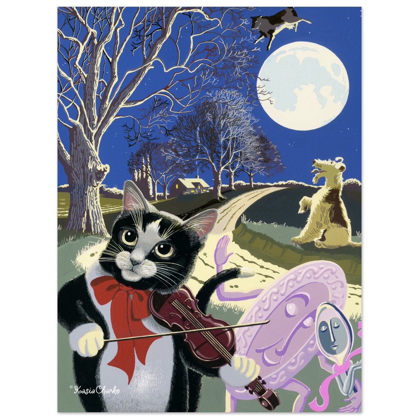 18X24 THE CAT AND THE FIDDLE: Premium Matte Paper Poster