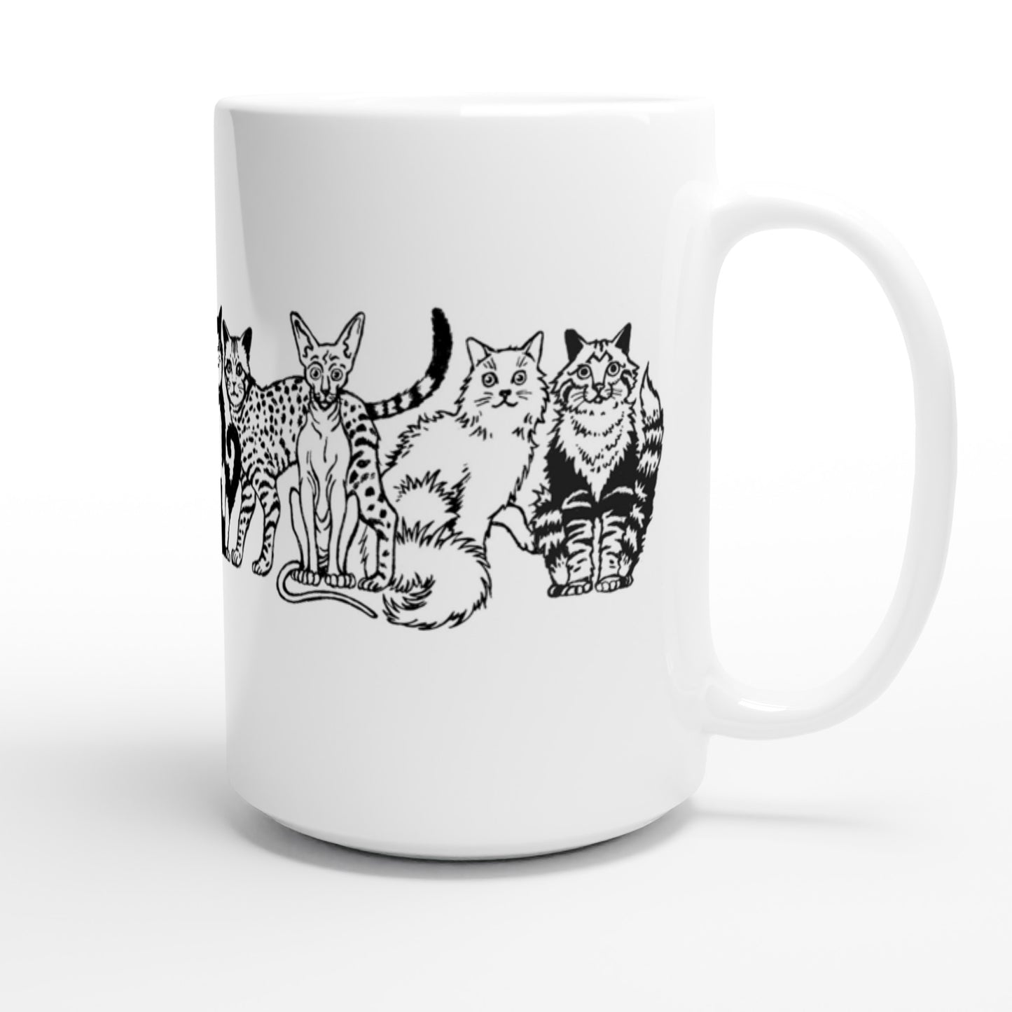 A LINE UP OF MOGGIES: White 15oz Ceramic Mug